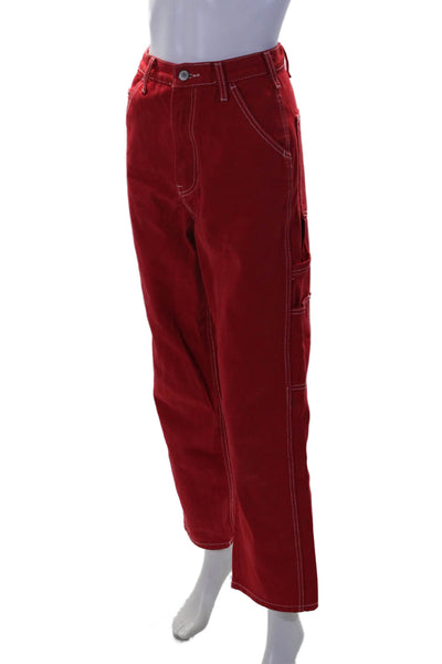 J. Galt Womens Cotton 5 Pocket High-Rise Button Closure Tapered Pants Red Size S