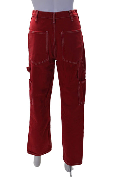 J. Galt Womens Cotton 5 Pocket High-Rise Button Closure Tapered Pants Red Size S