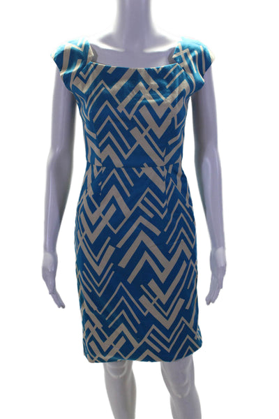 Milly Women's Square Neck Sleeveless A-Line Abstract Slit Mini Dress Teal Size 0