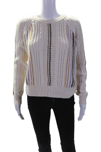 The Reeds Women's Crewneck Long Sleeves Cable-Knit Pullover Sweater Beige Size S