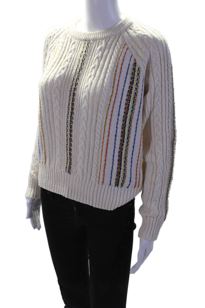 The Reeds Women's Crewneck Long Sleeves Cable-Knit Pullover Sweater Beige Size S