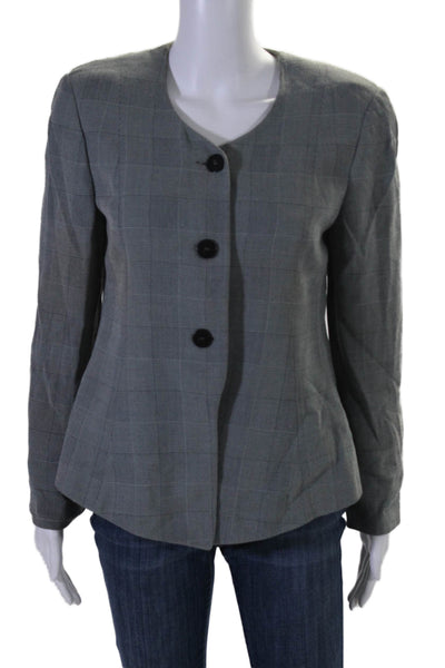 Giorgio Armani Le Collezioni Womens Three Button Plaid Jacket Gray Size 8