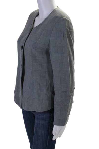 Giorgio Armani Le Collezioni Womens Three Button Plaid Jacket Gray Size 8