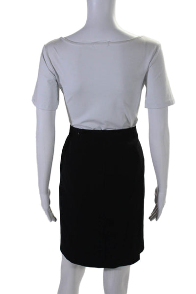 Giorgio Armani Womens Side Zip Knee Length Pencil Skirt Black Wool Size IT 42