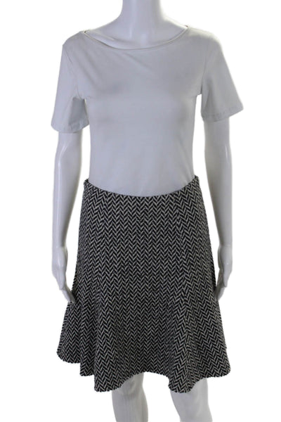 Emporio Armani Womens Back Zip Herringbone A Line Skirt White Black Wool Size 6