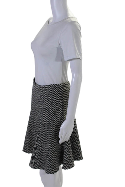 Emporio Armani Womens Back Zip Herringbone A Line Skirt White Black Wool Size 6