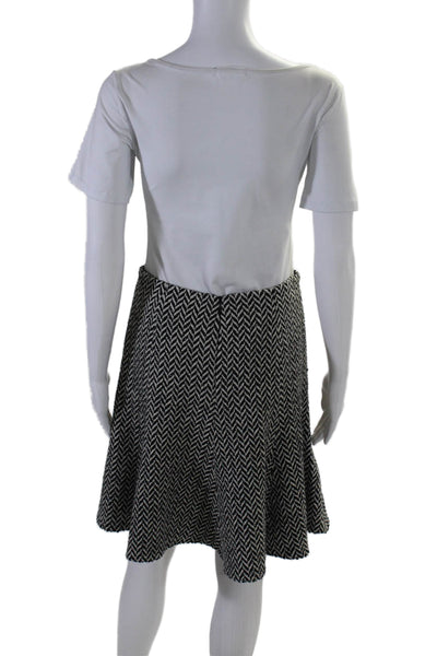 Emporio Armani Womens Back Zip Herringbone A Line Skirt White Black Wool Size 6