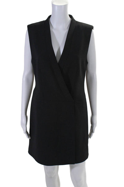 BCBGMAXAZRIA Womens Sleeveless V Neck Wrap Shift Dress Black Size Large