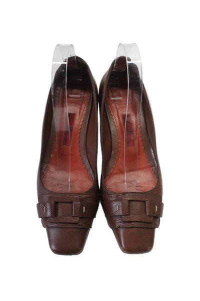 Carolina Herrera Womens Slip On Low Block Heels Leather Brown Size 6.5