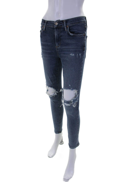 Agolde Womens Cotton Denim Distressed Five Pocket Skinny Jeans Blue Size 25