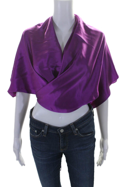 Michelle Mason Womens Silk Short Sleeve Cropped Wrap Blouse Top Purple Size 2