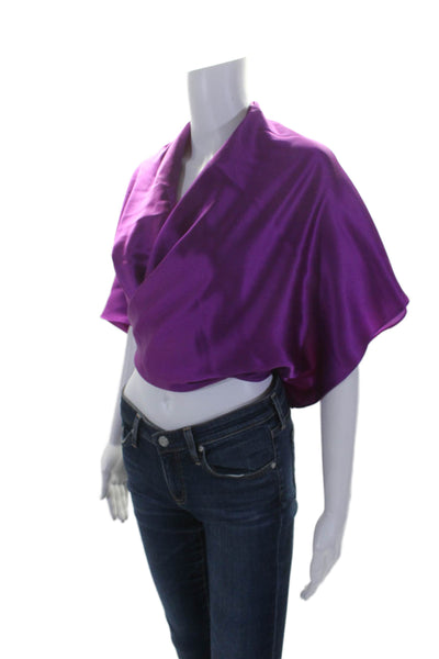 Michelle Mason Womens Silk Short Sleeve Cropped Wrap Blouse Top Purple Size 2