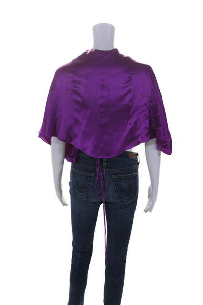 Michelle Mason Womens Silk Short Sleeve Cropped Wrap Blouse Top Purple Size 2