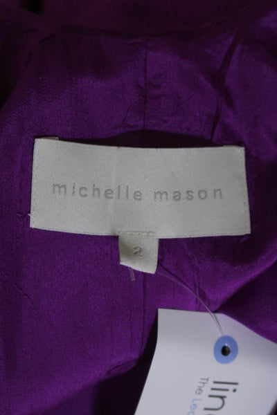 Michelle Mason Womens Silk Short Sleeve Cropped Wrap Blouse Top Purple Size 2