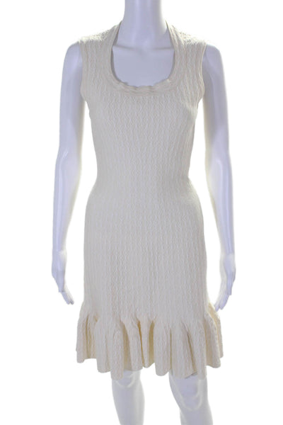 Alaia Womens Stretch Wool Blend Scoop Neck Sleeveless Zip Up Dress Beige Size 38