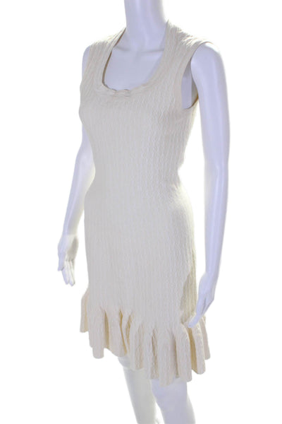 Alaia Womens Stretch Wool Blend Scoop Neck Sleeveless Zip Up Dress Beige Size 38