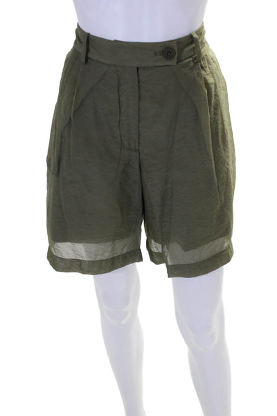 Helmut Lang Womens Pleated Front Zip Up High Rise Shorts Moss Green Size 6