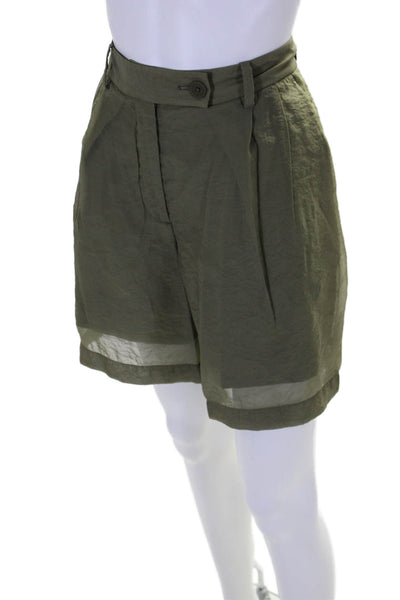 Helmut Lang Womens Pleated Front Zip Up High Rise Shorts Moss Green Size 6