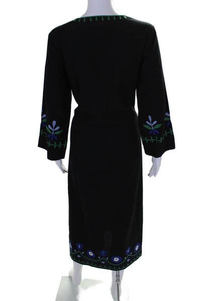 Roller Rabbit Womens Black Embroidered V-Neck Long Sleeve A-line Dress Size XS