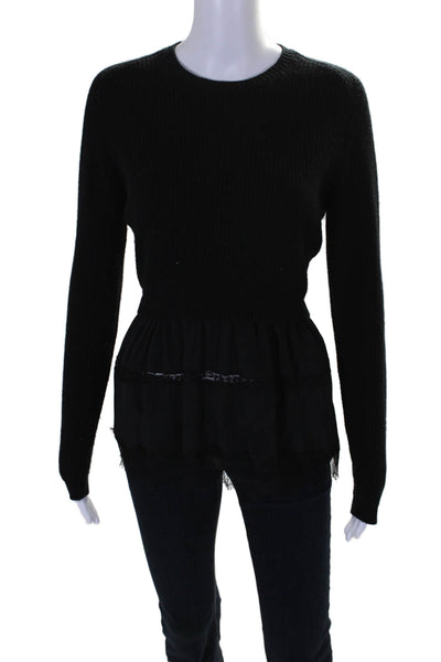 No21 Womens Black Wool Crew Neck Long Sleeve Pullover Sweater Top Size M