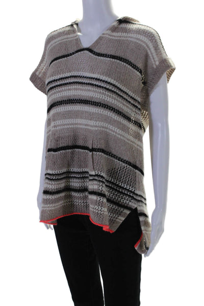 White + Warren Women's Hood Short Cashmere Open-Knit Sweater Striped Size L