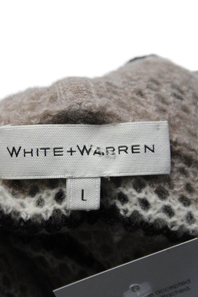 White + Warren Women's Hood Short Cashmere Open-Knit Sweater Striped Size L