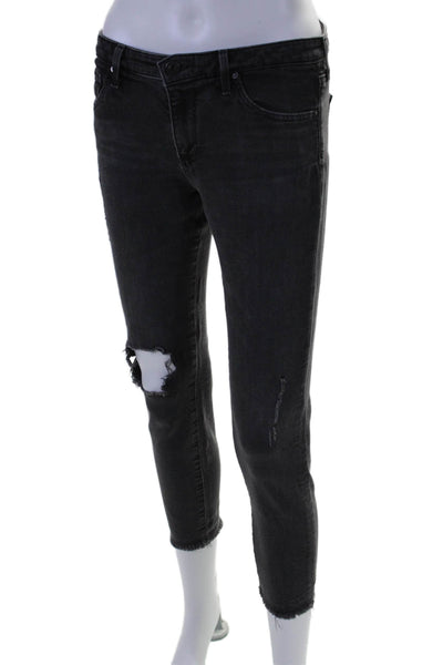 AG Adriano Goldschmied Womens The Stilt Crop Jeans Black Cotton Size 28