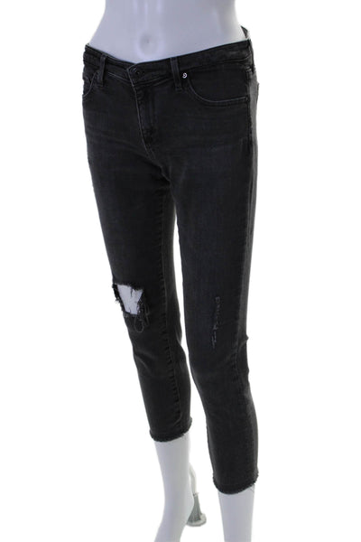 AG Adriano Goldschmied Womens The Stilt Cigarette Crop Jeans Black Size 28