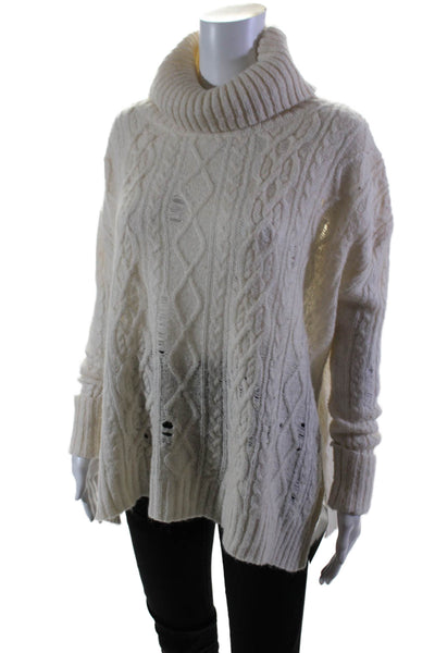 Free People Womens Knit Long Sleeve Pullover Turtleneck Sweater Top Cream Size S