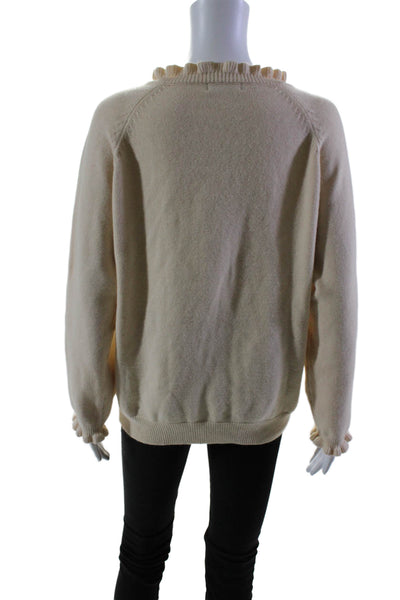 BTFBM Womens Knit Ruffle Trim Long Sleeve Pullover Sweater Top Beige Size M