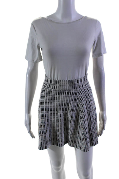 Theory Womens Elastic Waistband Knit A Line Skirt White Black Size Petite