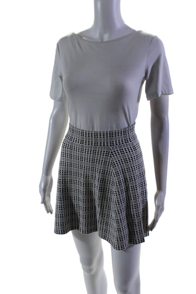 Theory Womens Elastic Waistband Knit A Line Skirt White Black Size Petite