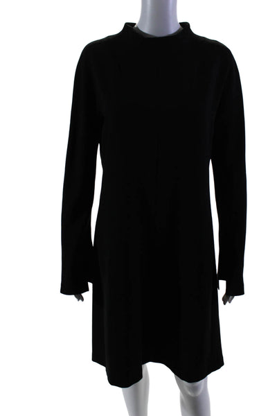 Theory Womens Back Zip Long Sleeve Crew Neck Crepe Shift Dress Black Size 10