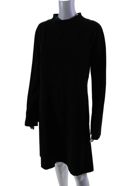 Theory Womens Back Zip Long Sleeve Crew Neck Crepe Shift Dress Black Size 10