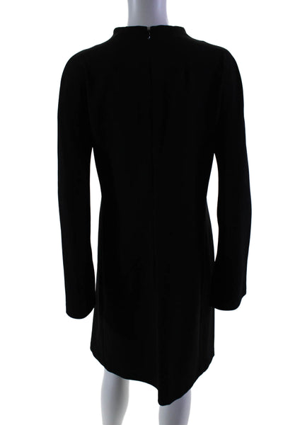 Theory Womens Back Zip Long Sleeve Crew Neck Crepe Shift Dress Black Size 10