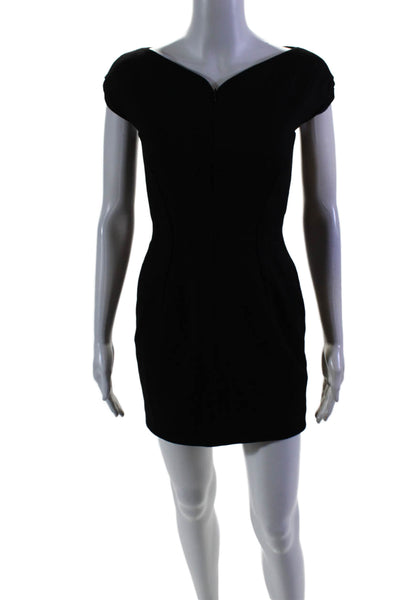 Elie Tahari Womens Back Zip Cap Sleeve V Neck Sheath Dress Black Wool Size 0