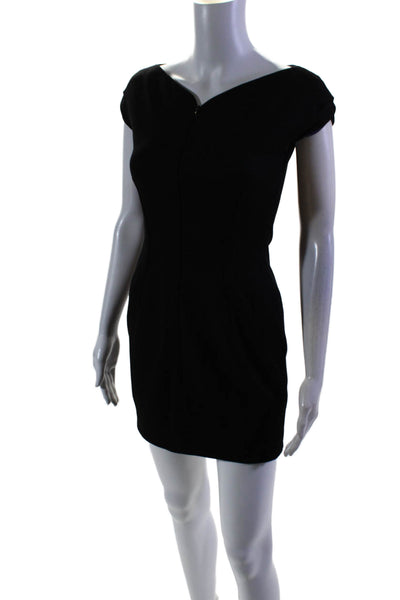 Elie Tahari Womens Back Zip Cap Sleeve V Neck Sheath Dress Black Wool Size 0