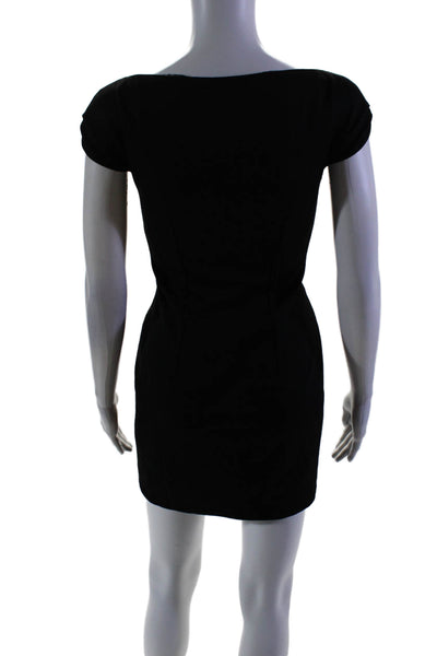 Elie Tahari Womens Back Zip Cap Sleeve V Neck Sheath Dress Black Wool Size 0