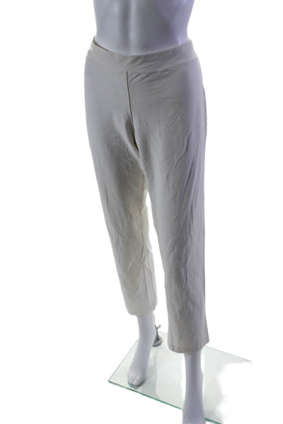 Eileen Fisher Womens Elastic Waistband Straight Leg Knit Pants White Size Medium