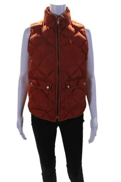 J Crew Women's Sleeveless Full Zip Patch Pockets Puffer Vest Orange Size XS