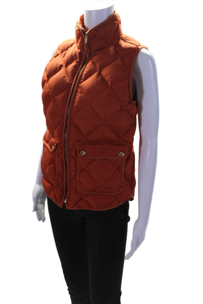 J Crew Women's Sleeveless Full Zip Patch Pockets Puffer Vest Orange Size XS