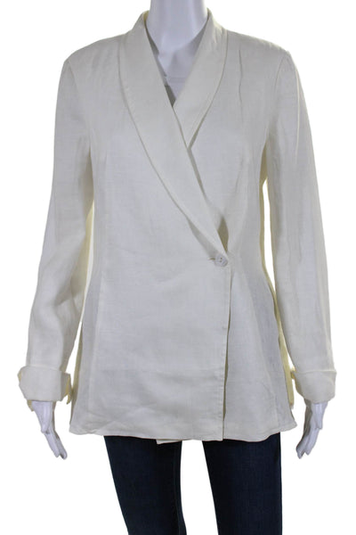 Luisa Spagnoli Womens Single Button Collared Linen Blazer Jacket White IT 44