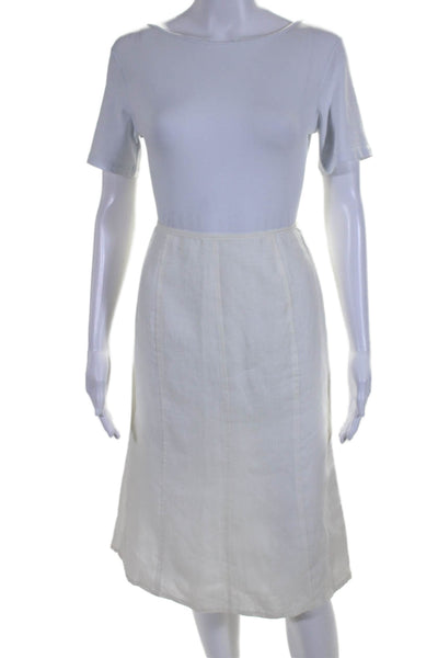 Luisa Spagnoli Womens Side Zip Knee Length Linen A Line Skirt White Size IT 42