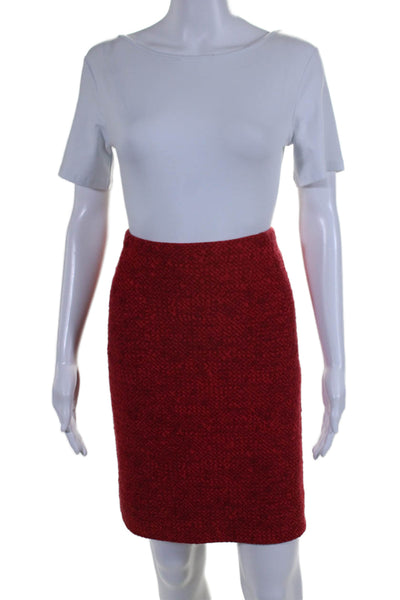 Akris Punto Womens Back Zip Knee Length Knit Pencil Skirt Red Wool Size 6