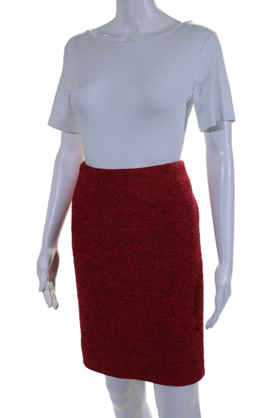 Akris Punto Womens Back Zip Knee Length Knit Pencil Skirt Red Wool Size 6