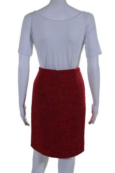 Akris Punto Womens Back Zip Knee Length Knit Pencil Skirt Red Wool Size 6