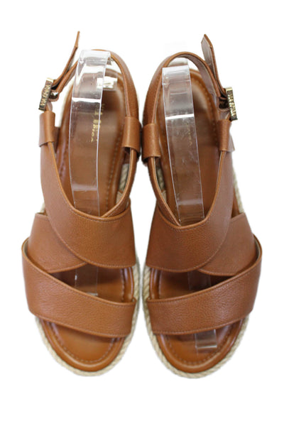 Via Spiga Womens Leather Peep Toe Strappy Sandals Brown Size 7.5