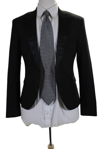 Zara Man Mens Satin Peaked Lapel Vented Two Button Tuxedo Jacket Black Size 36