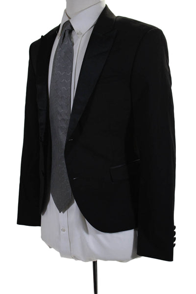 Zara Man Mens Satin Peaked Lapel Vented Two Button Tuxedo Jacket Black Size 36