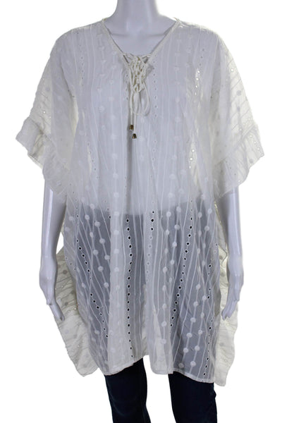 Moon River Womens Embroidered Eyelet Lace Up Neck Blouse White Size Medium